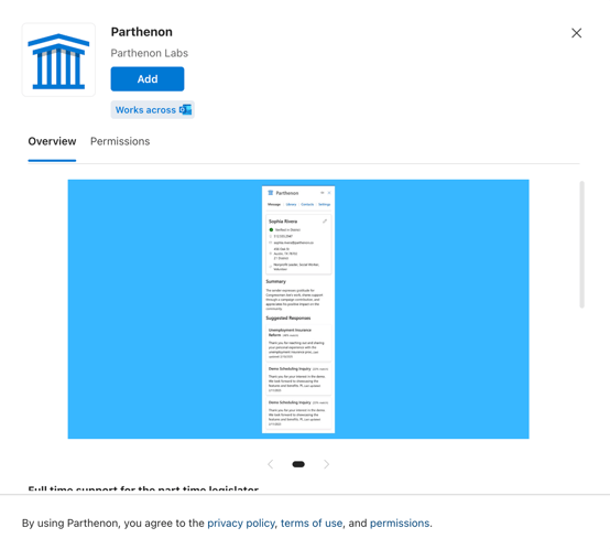 Parthenon add-in page